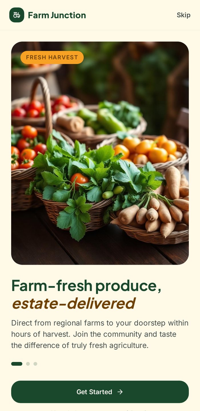 Farm Junction mobile onboarding walkthrough