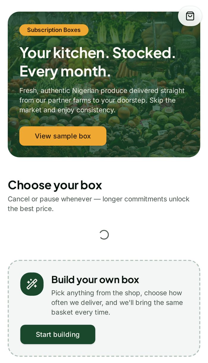 Farm Junction subscription boxes screen on mobile